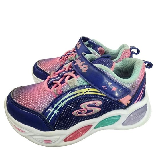 Skechers S-Lights Running Shoes Sneakers Purple Pink Baby Girls Size 7 - Picture 4 of 12